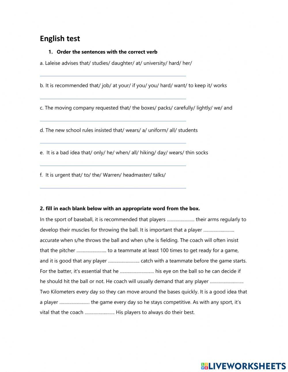 Grado 11: test subjuntive