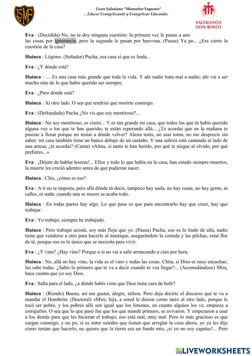 Guía interactiva - El loco y la triste Tercero medio