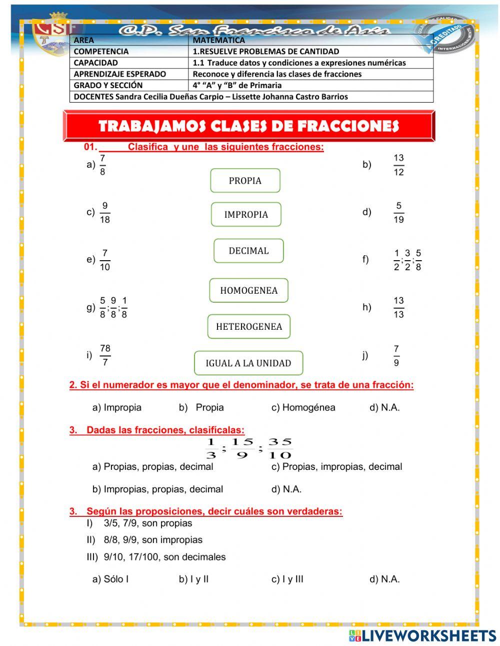 Clases de fracciones