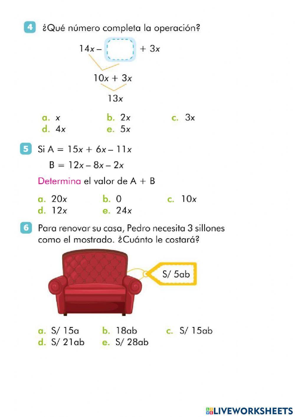 Adición y sustracción de expresiones algebraicas