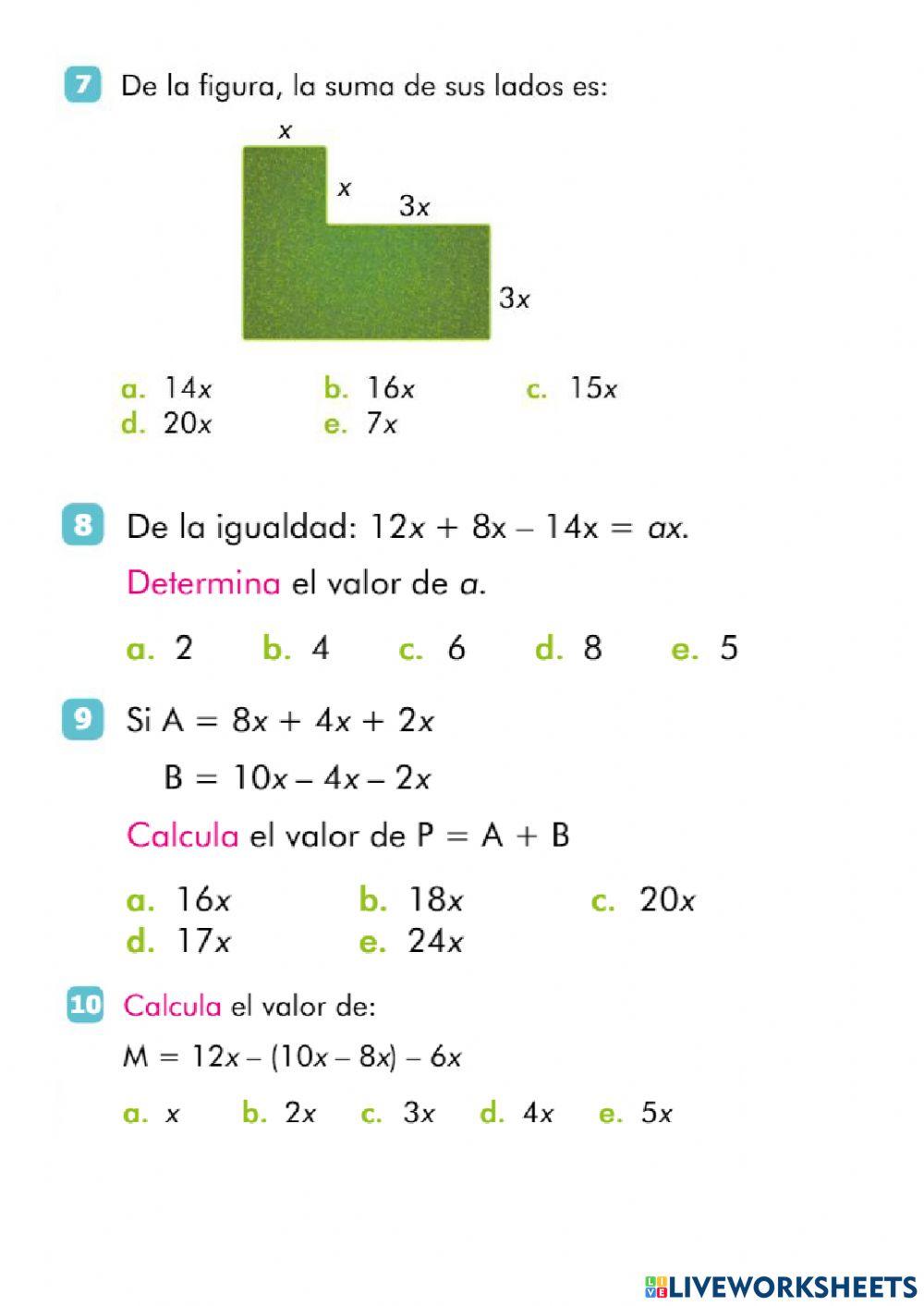 Adición y sustracción de expresiones algebraicas