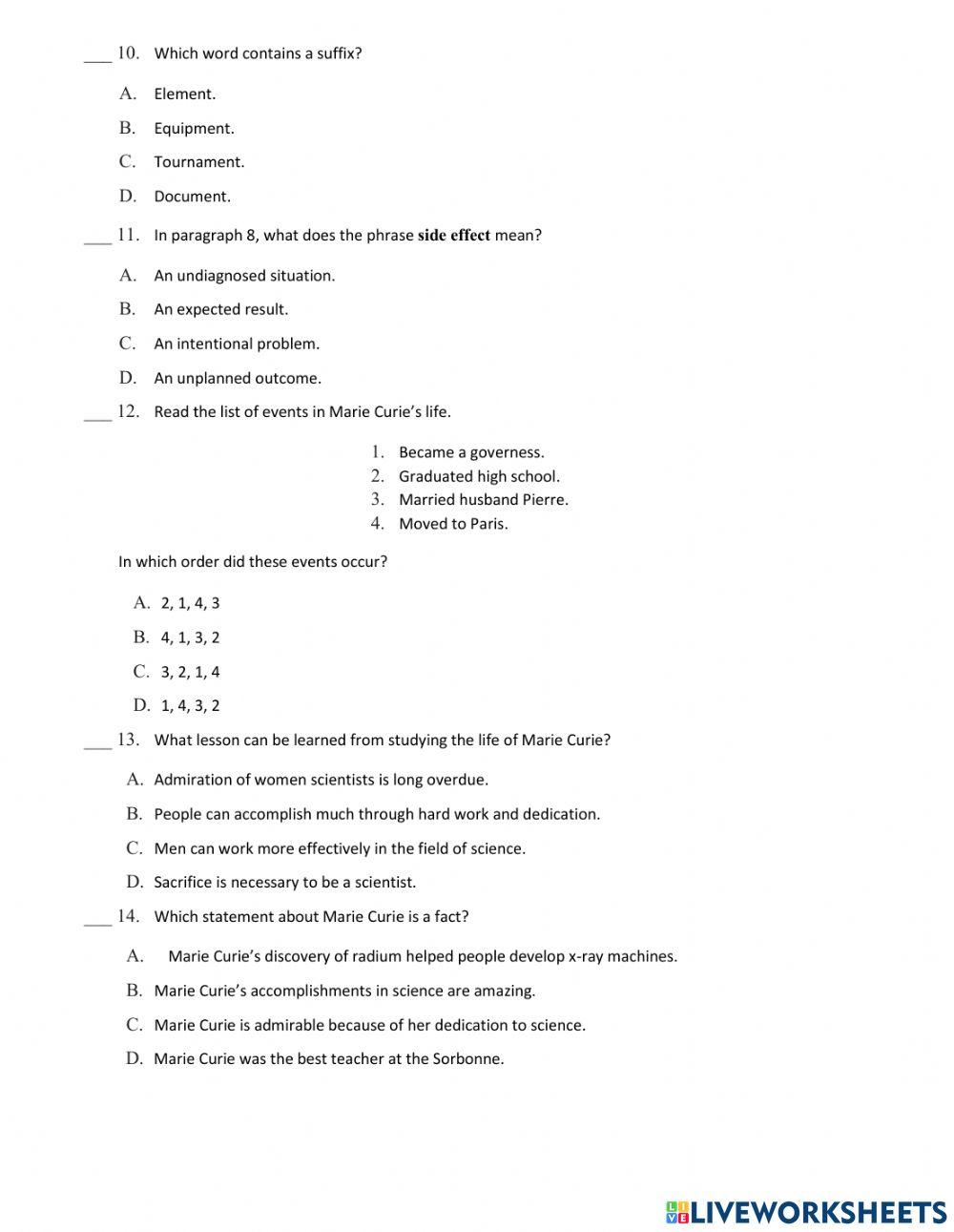 7 Literature Diagnostic Test