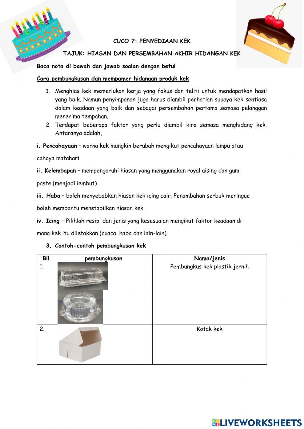 Hiasan dan persembahan akhir hidangan kek