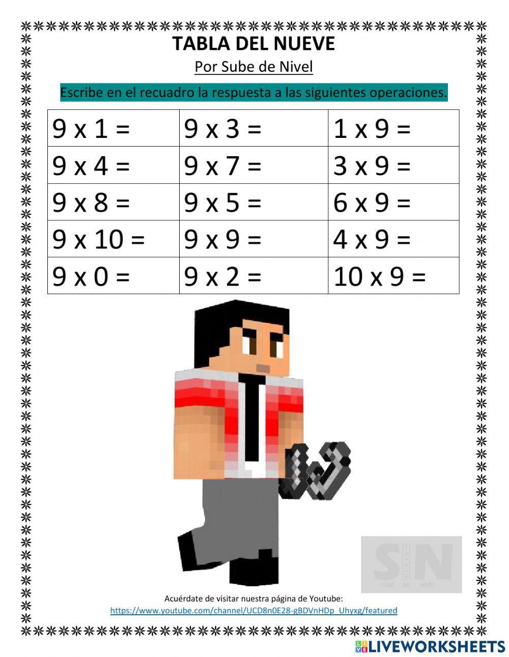 Tabla del nueve con Minecraft