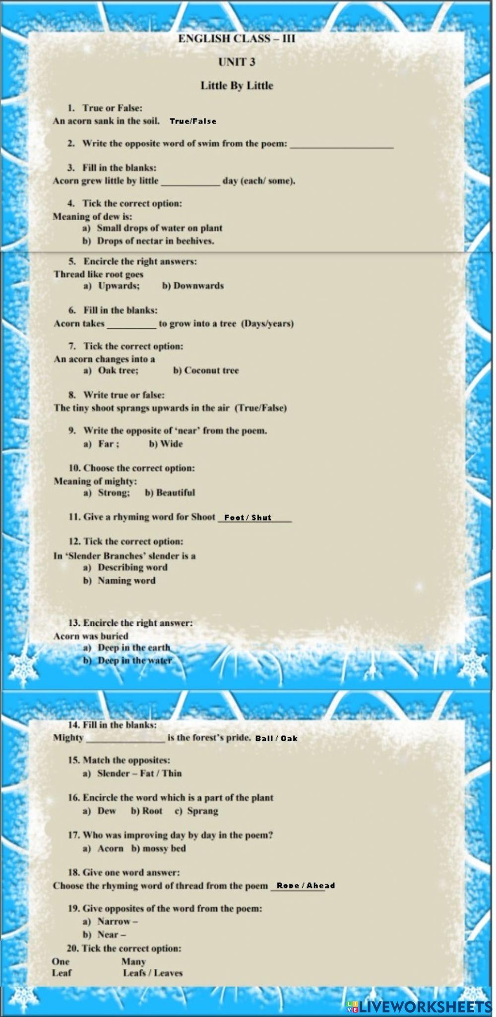 Worksheet: Little by little