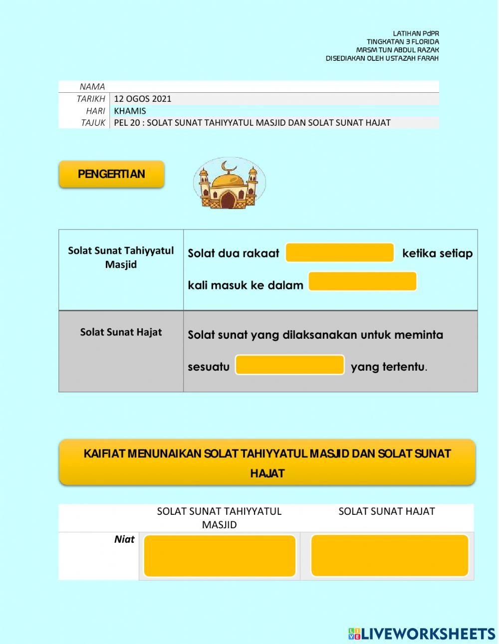 Solat sunat tahiyyatul masjid dan solat sunat hajat