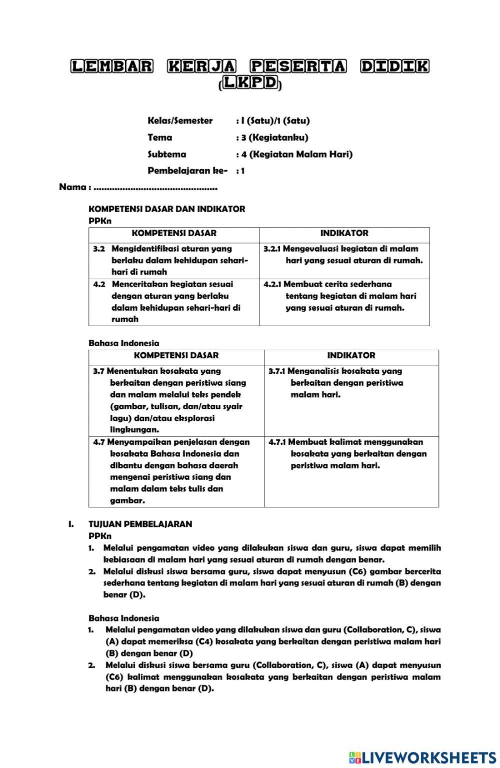 Lkpd kegiatan malam hari