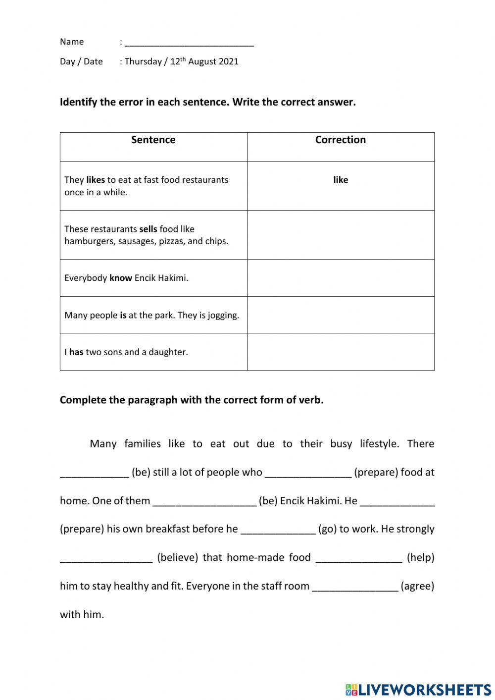 Subject verb agreement