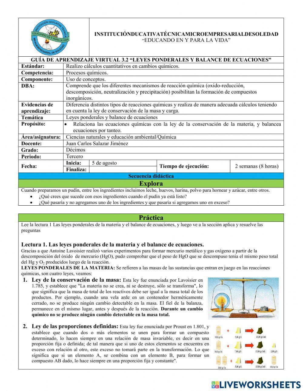 Leyes ponderales y balance de ecuaciones por tanteo