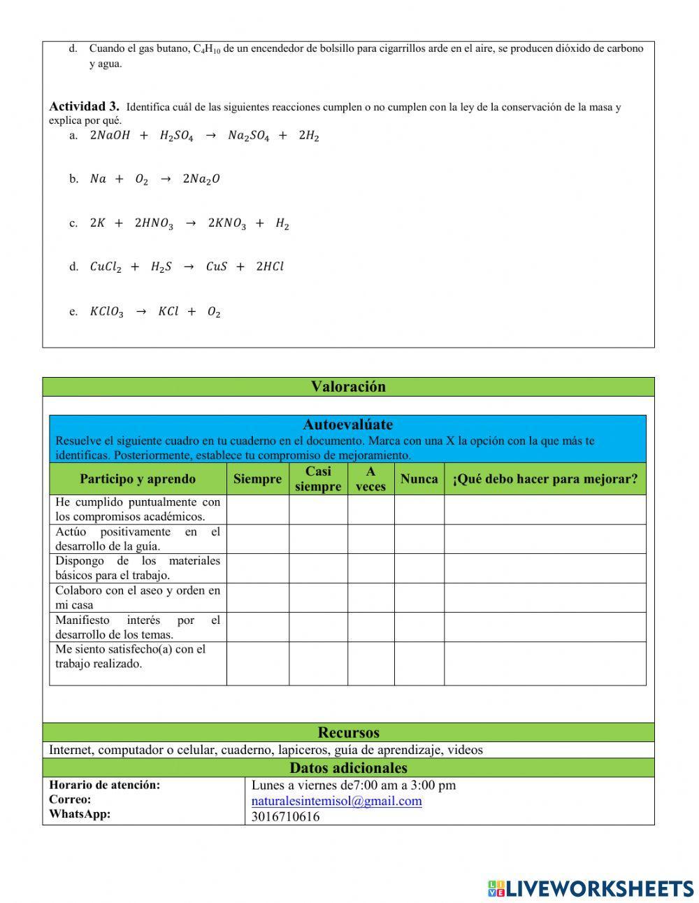 Leyes ponderales y balance de ecuaciones por tanteo