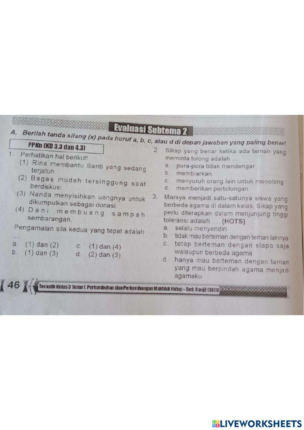 Evaluasi tema 1 subtema 2