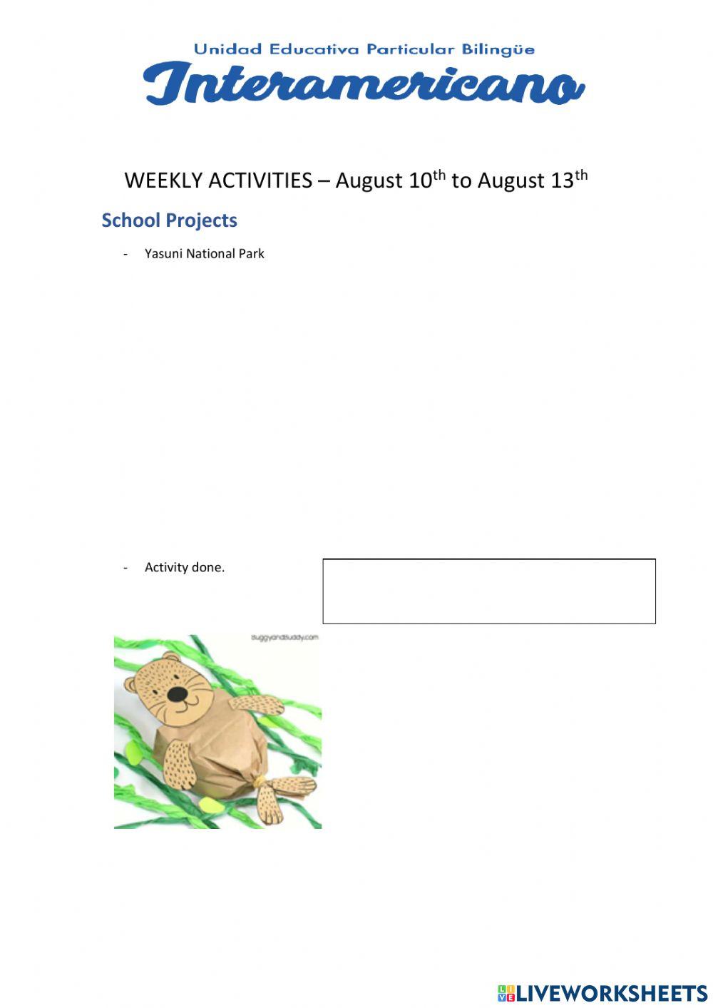 Weekly activities week 14