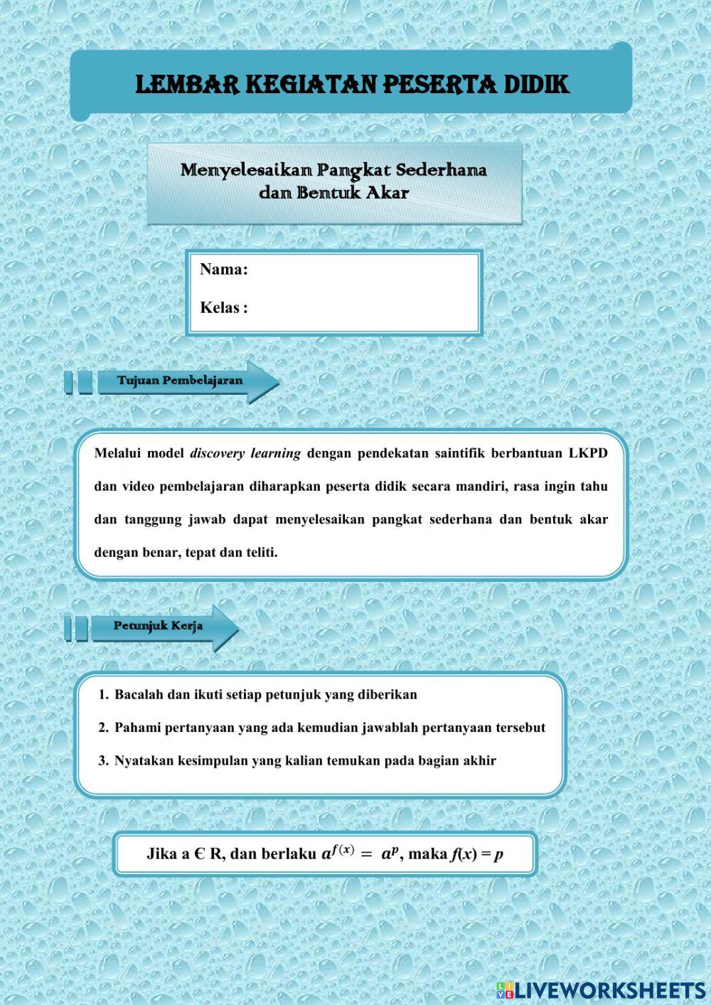 Menyelesaikan Pangkat sederhana dan Bentuk Akar