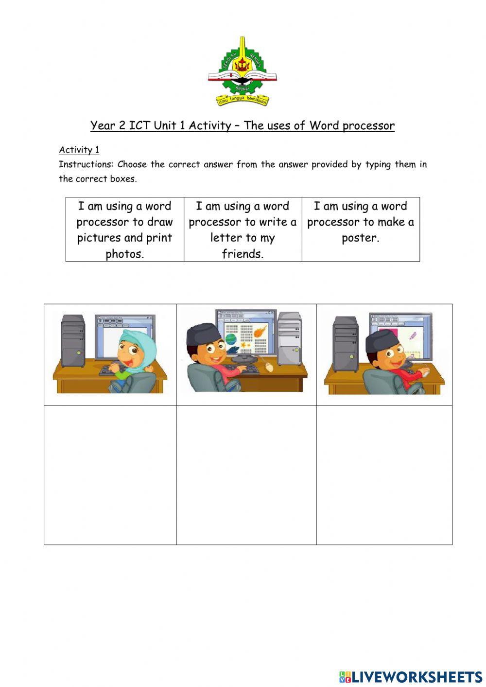 Year 2 ict activity uses of word processor 3668350