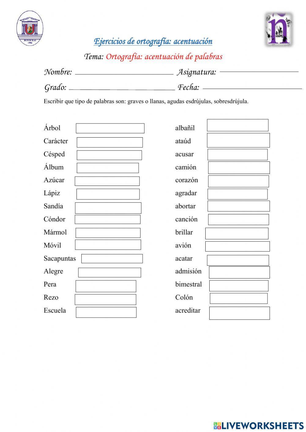 Ortografía: acentuación de palabras