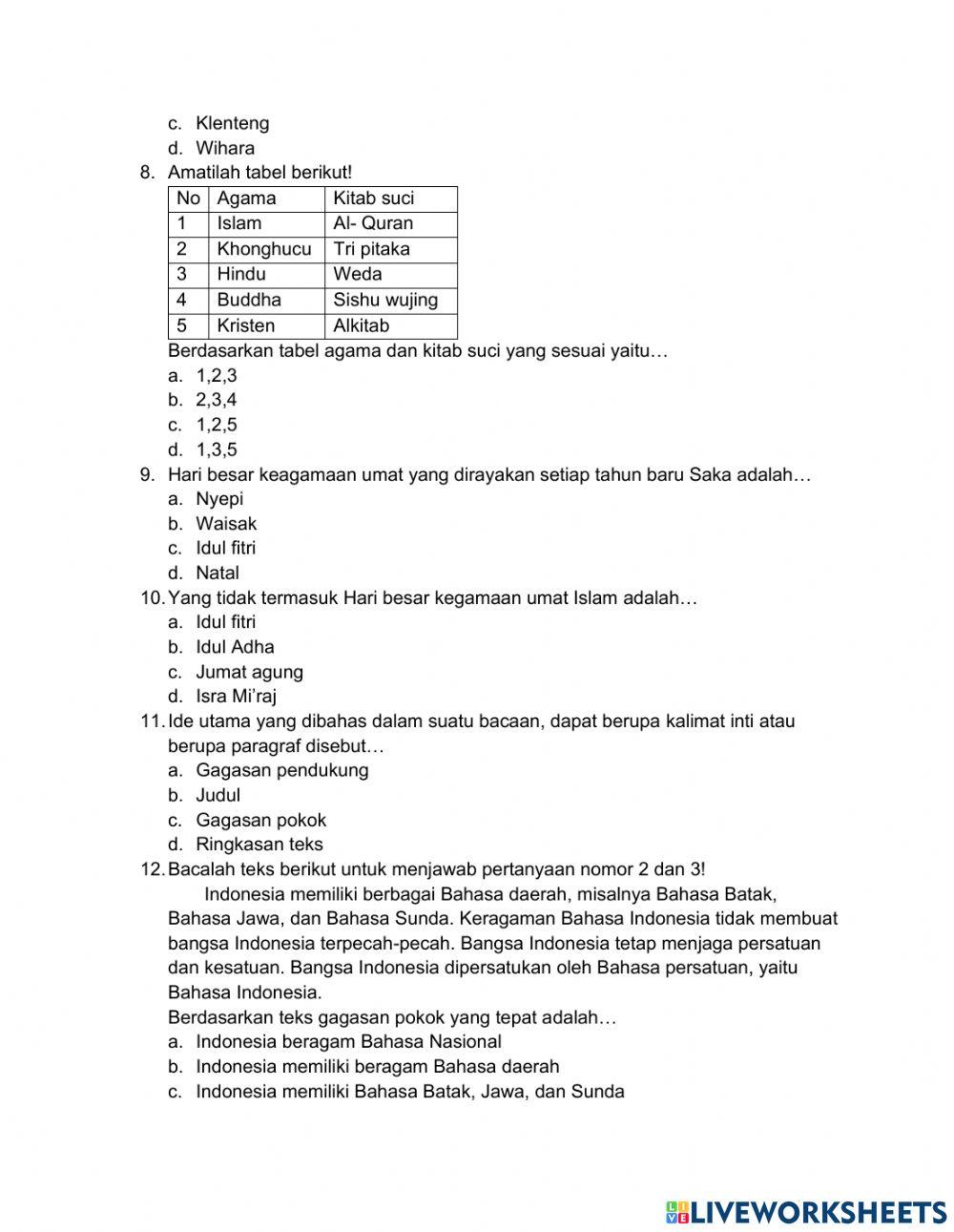 Ulangan Harian Tema 1 Subtema 2