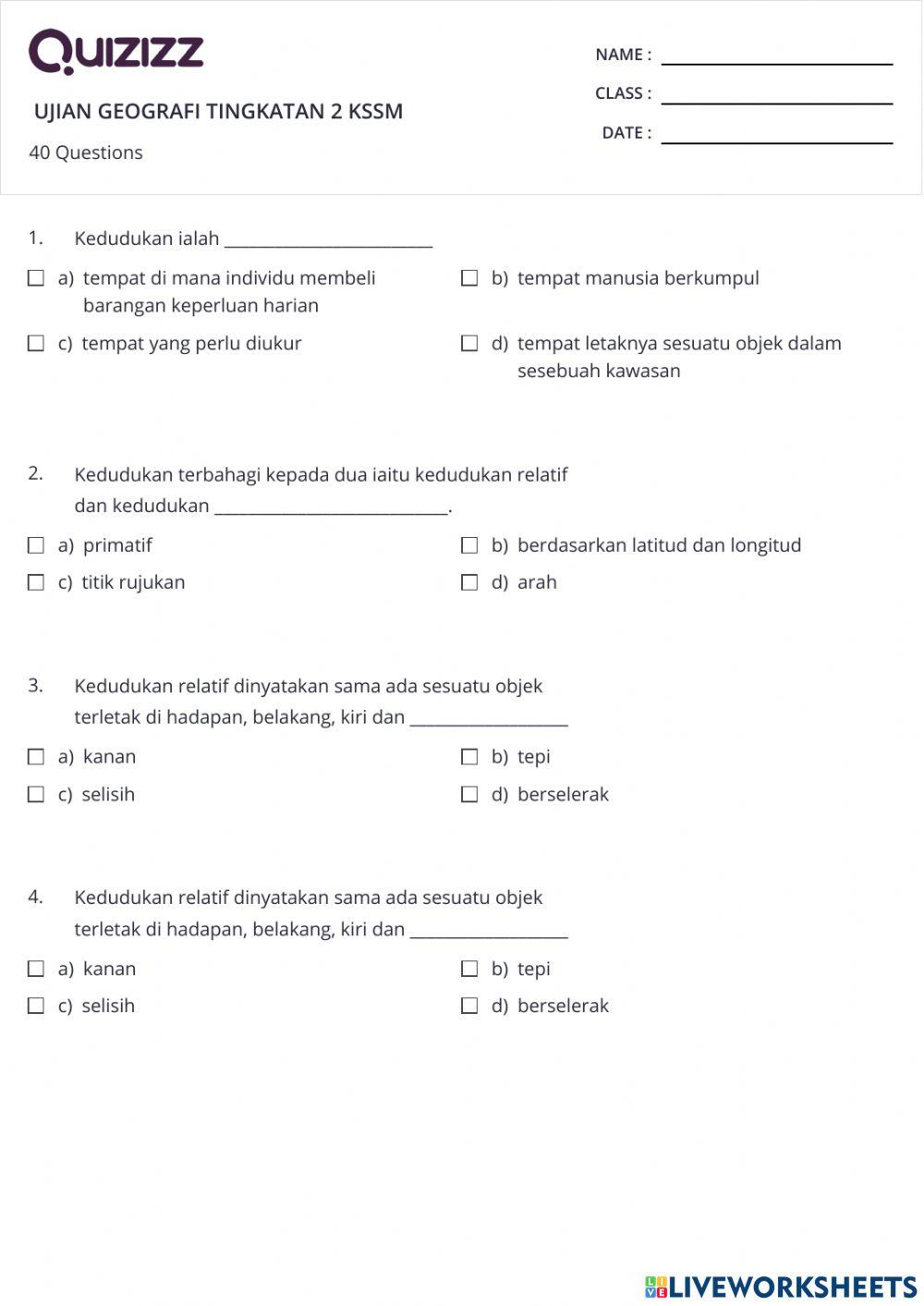 Ujian geografi tingkatan 2