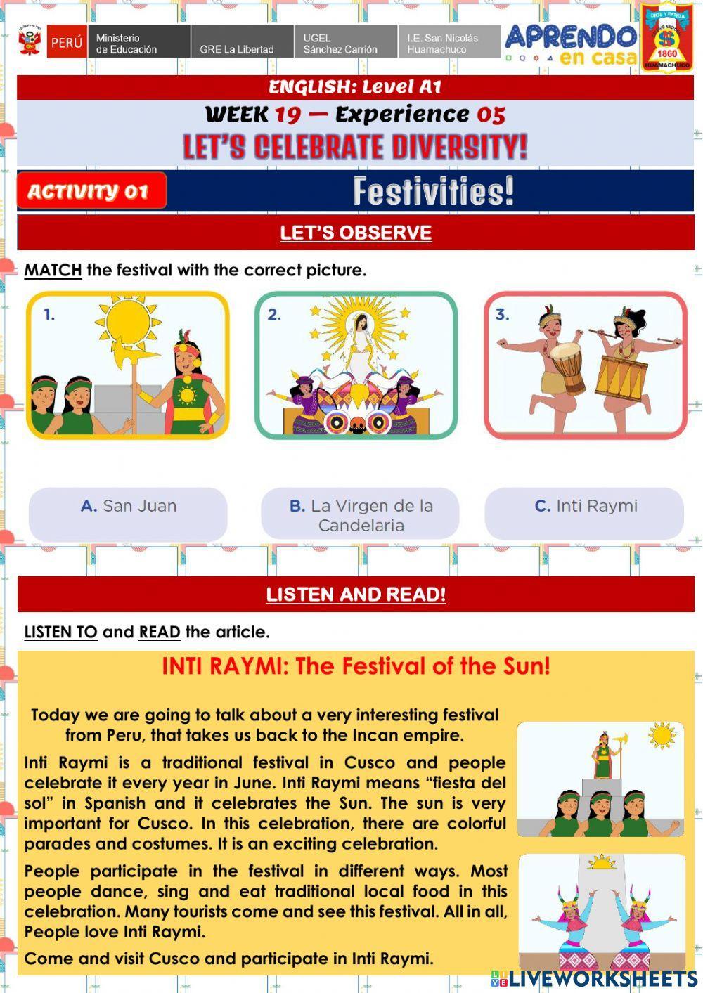 Week 19 - A1 - Experience 5 - Activity 1. Festivities
