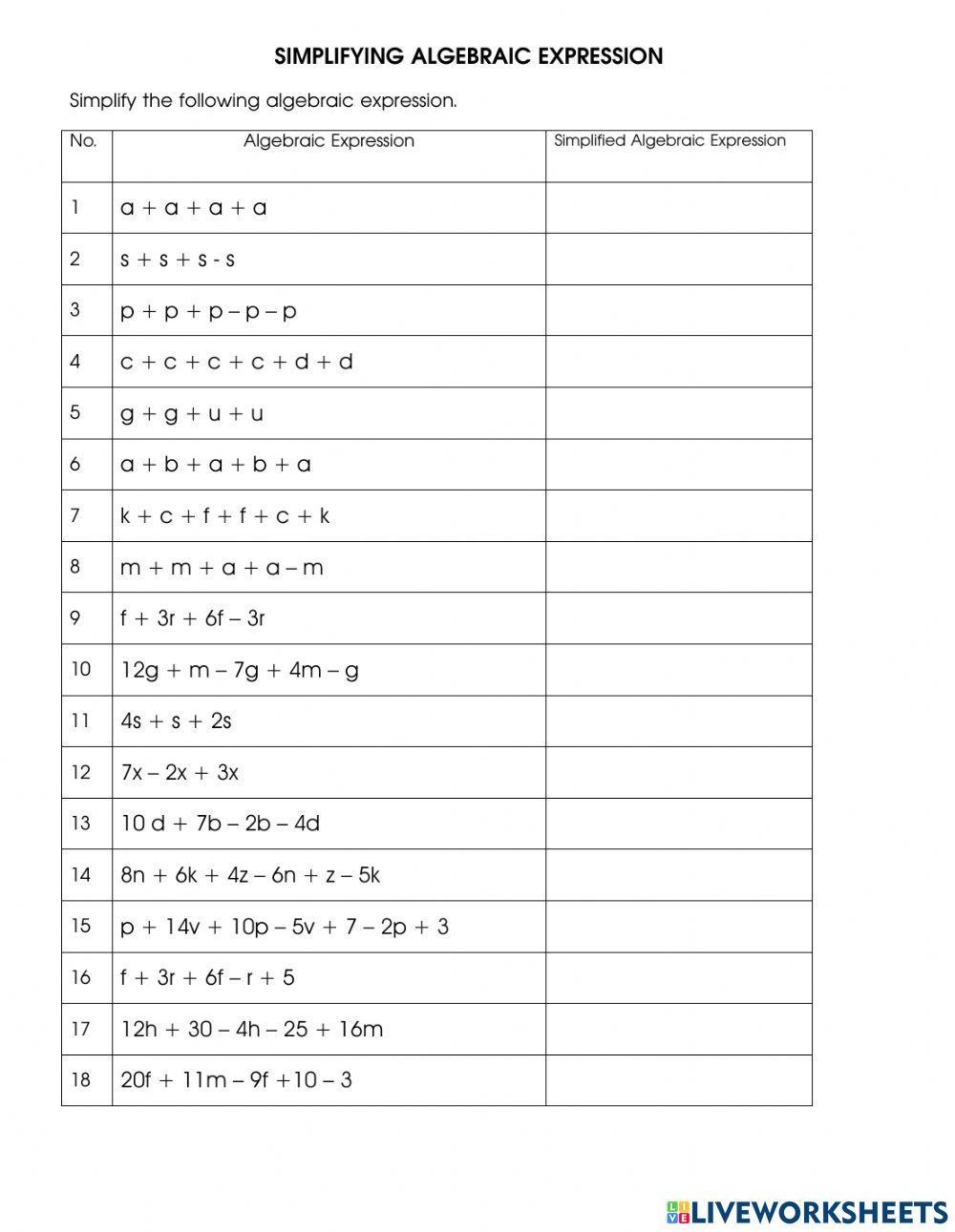 Simplifying algebraic expression