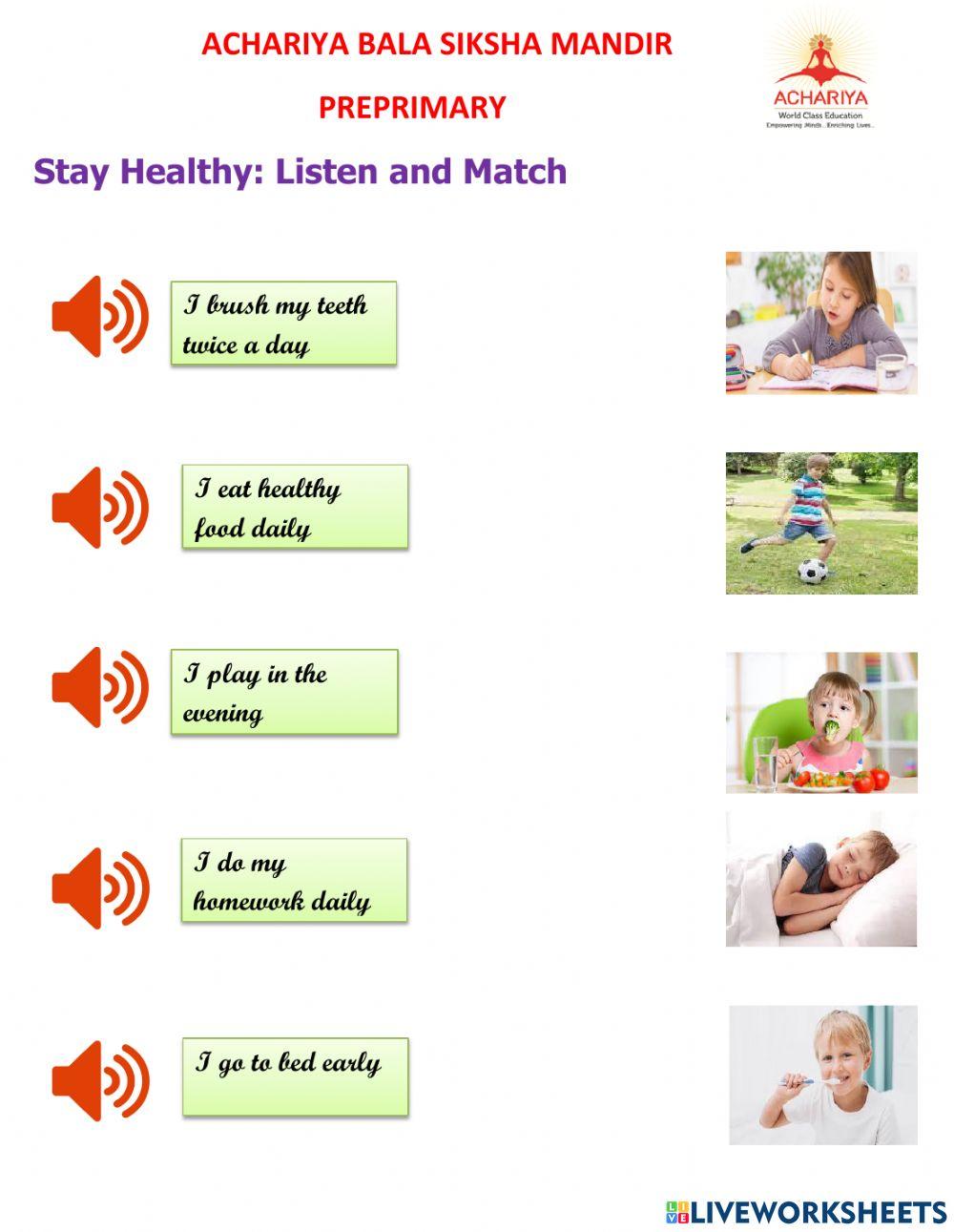 Listen and match - Stay healthy