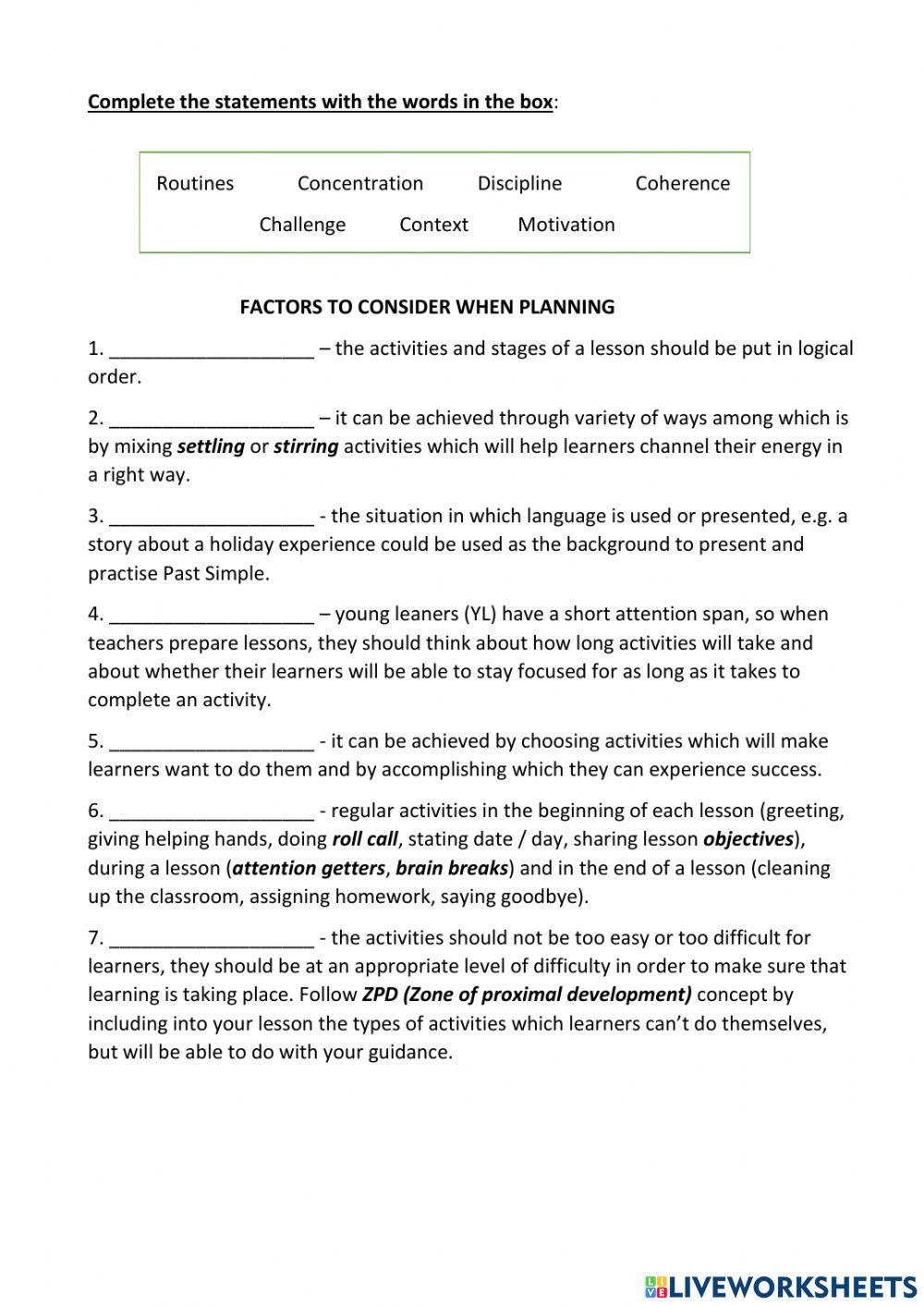 Factors to consider when planning