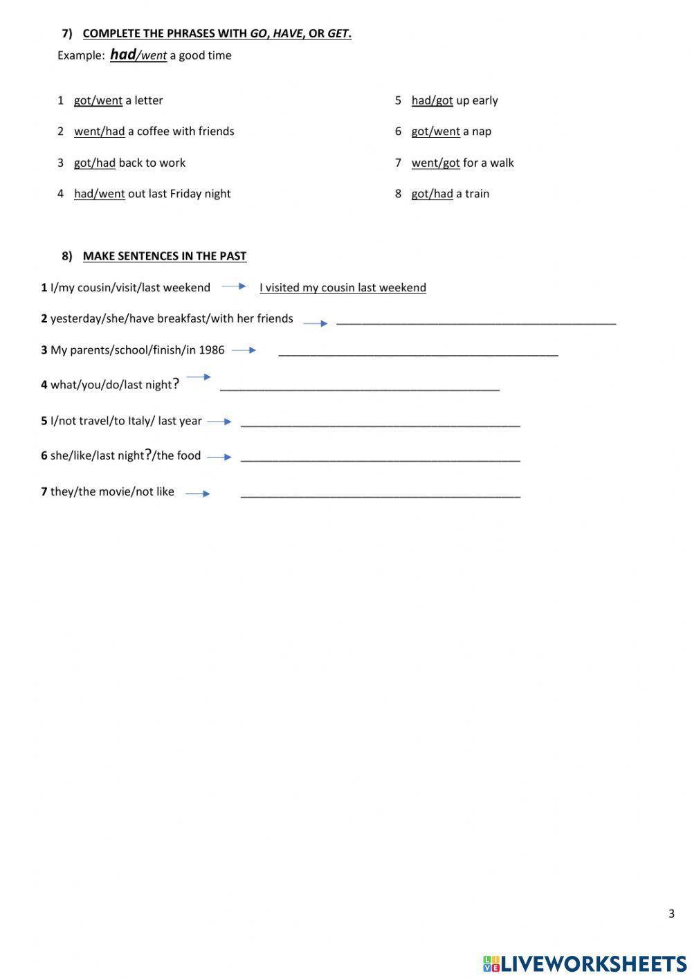 Past simple regular and irregular verbs