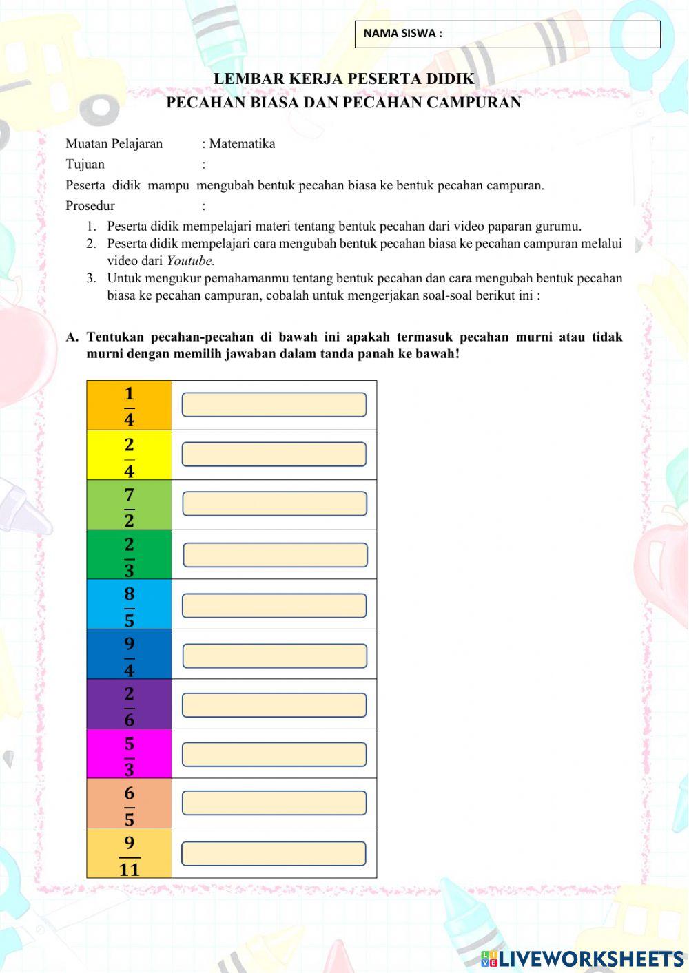 Lkpd pecahan biasa dan campuran