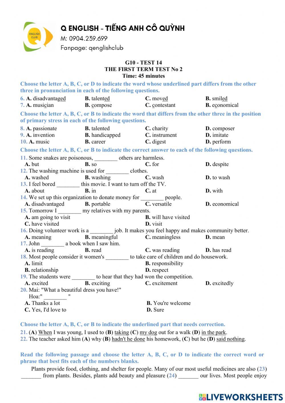 G10-the first term test no 2