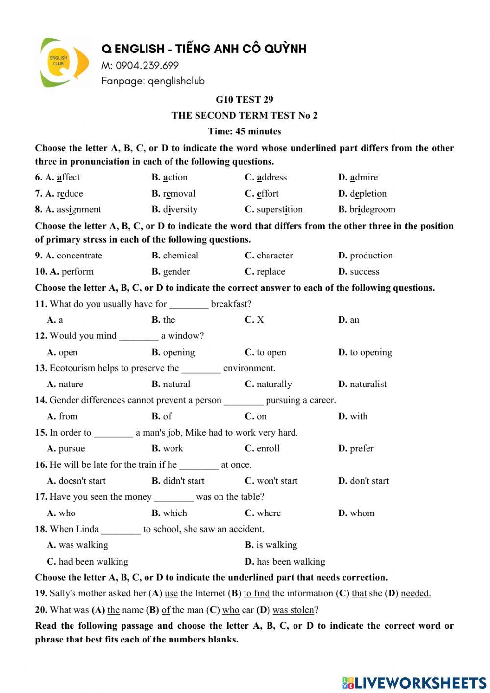 G10-the second term test no 2