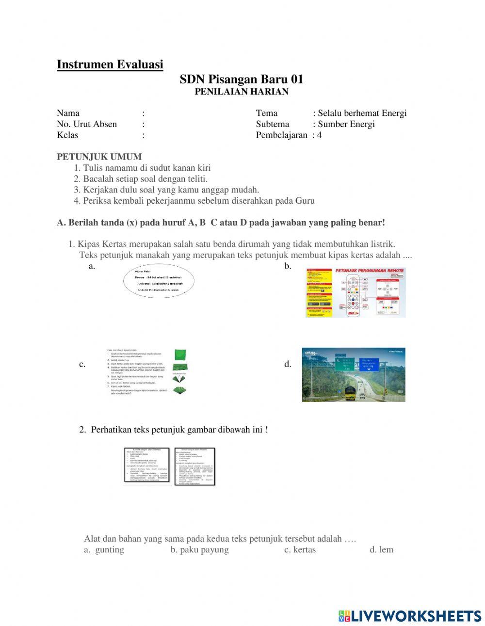 Soal evaluasi tema 2