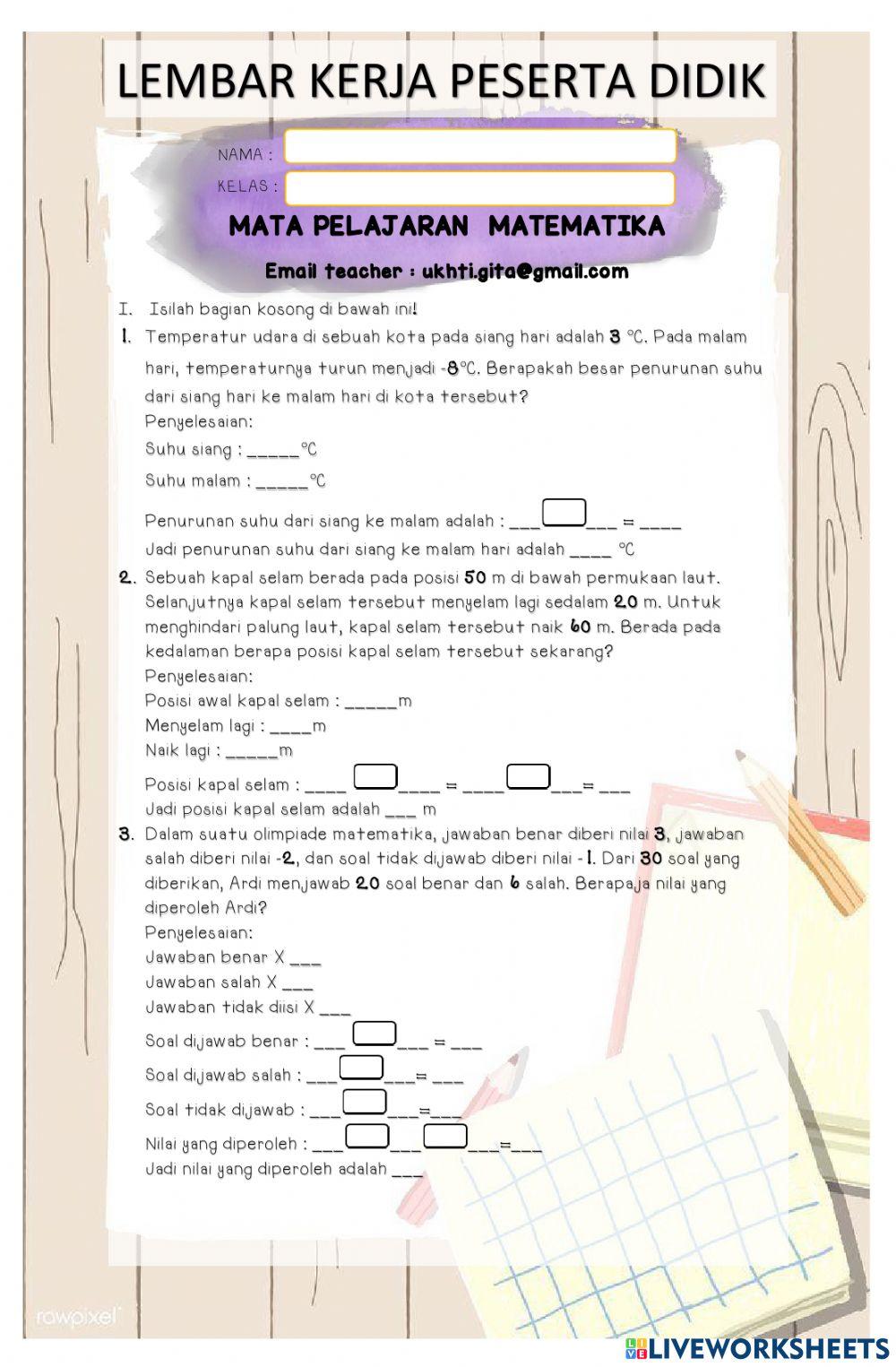 Penyelesaian masalah bilangan bulat dalam kehidupan sehari hari