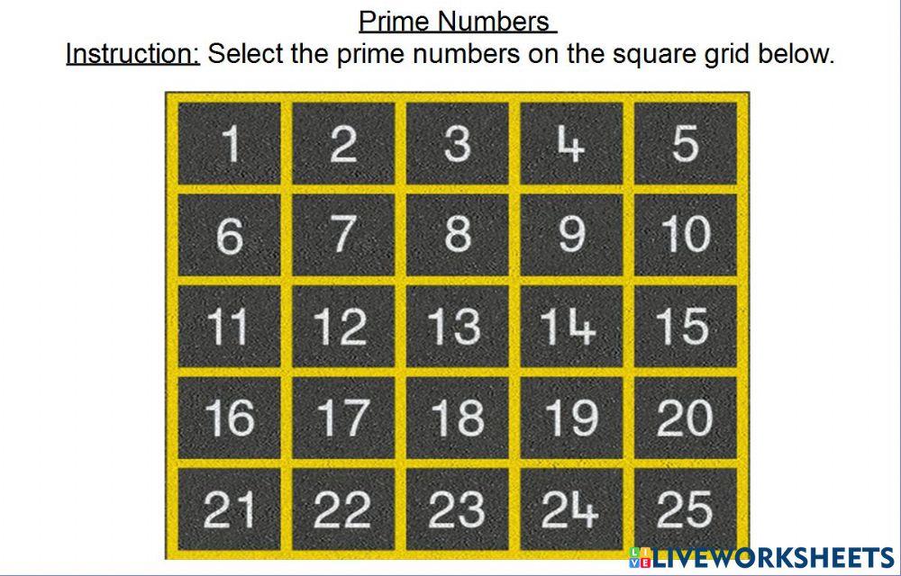 Prime Numbers 1 to 25