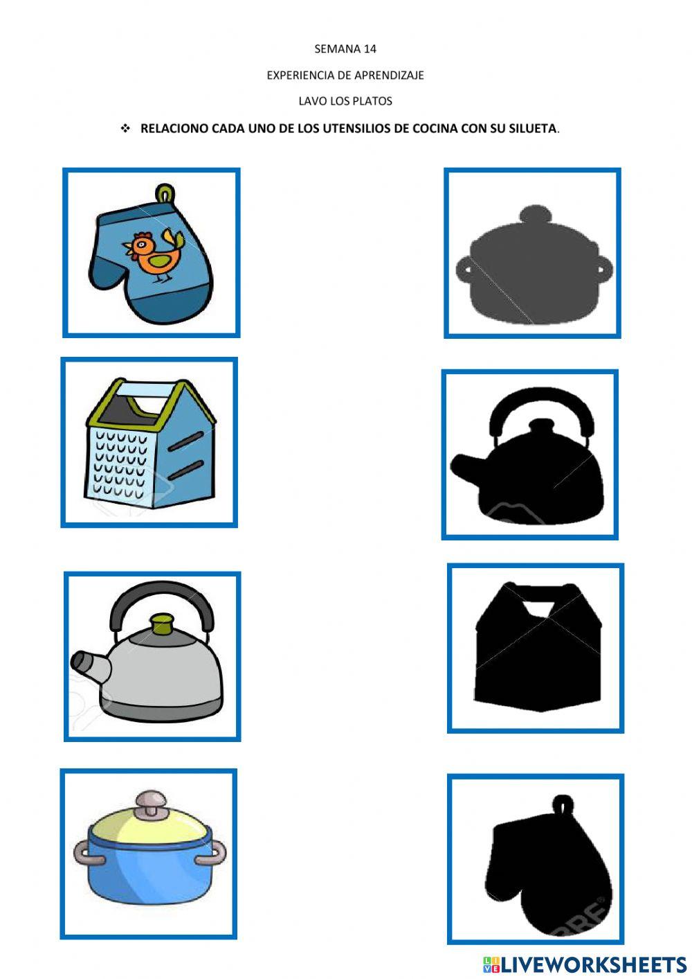 Relaciono cada uno de los utensilios de cocina con su silueta