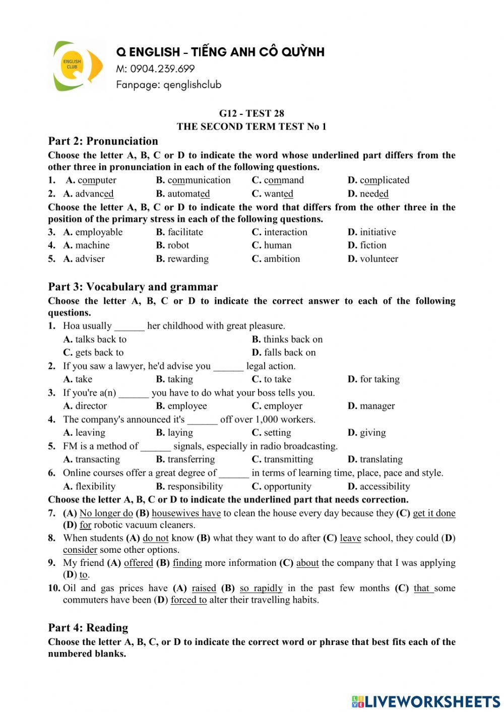G12-the second term test no 1