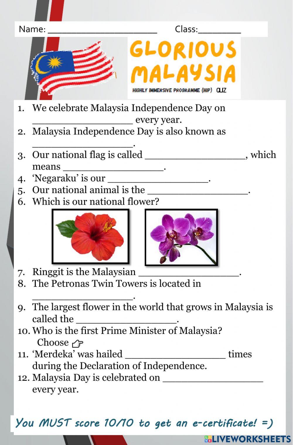 Glorious Malaysia - HIP Programme- Year 6 quiz