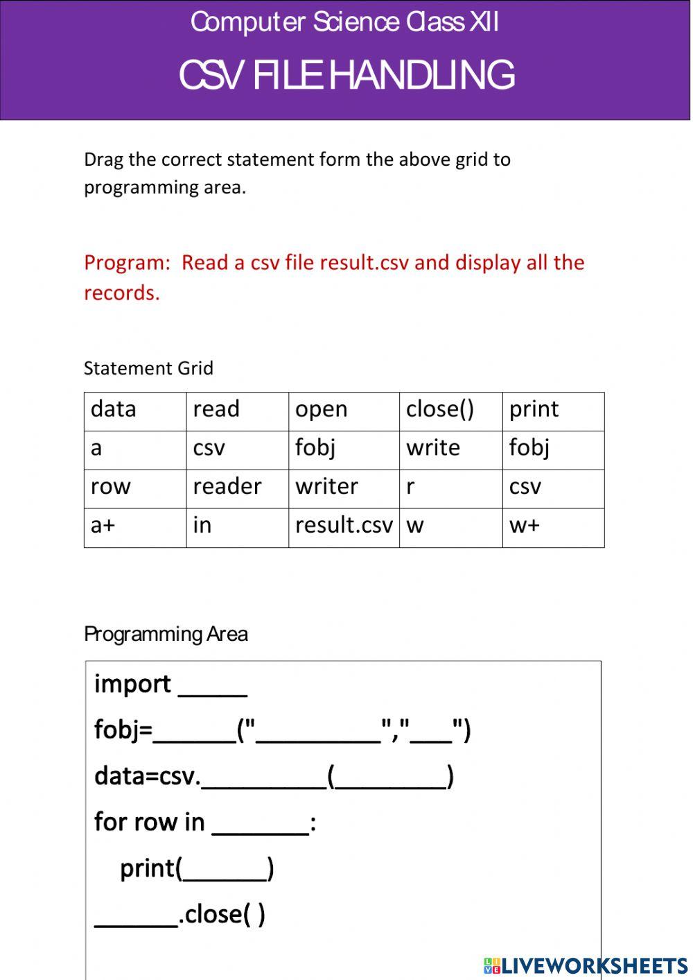 Csv file reading