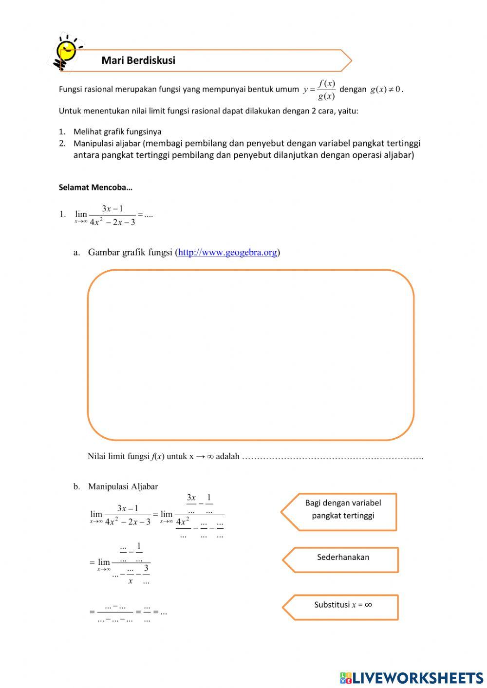 Limit di Ketakhinggaan Fungsi Rasional