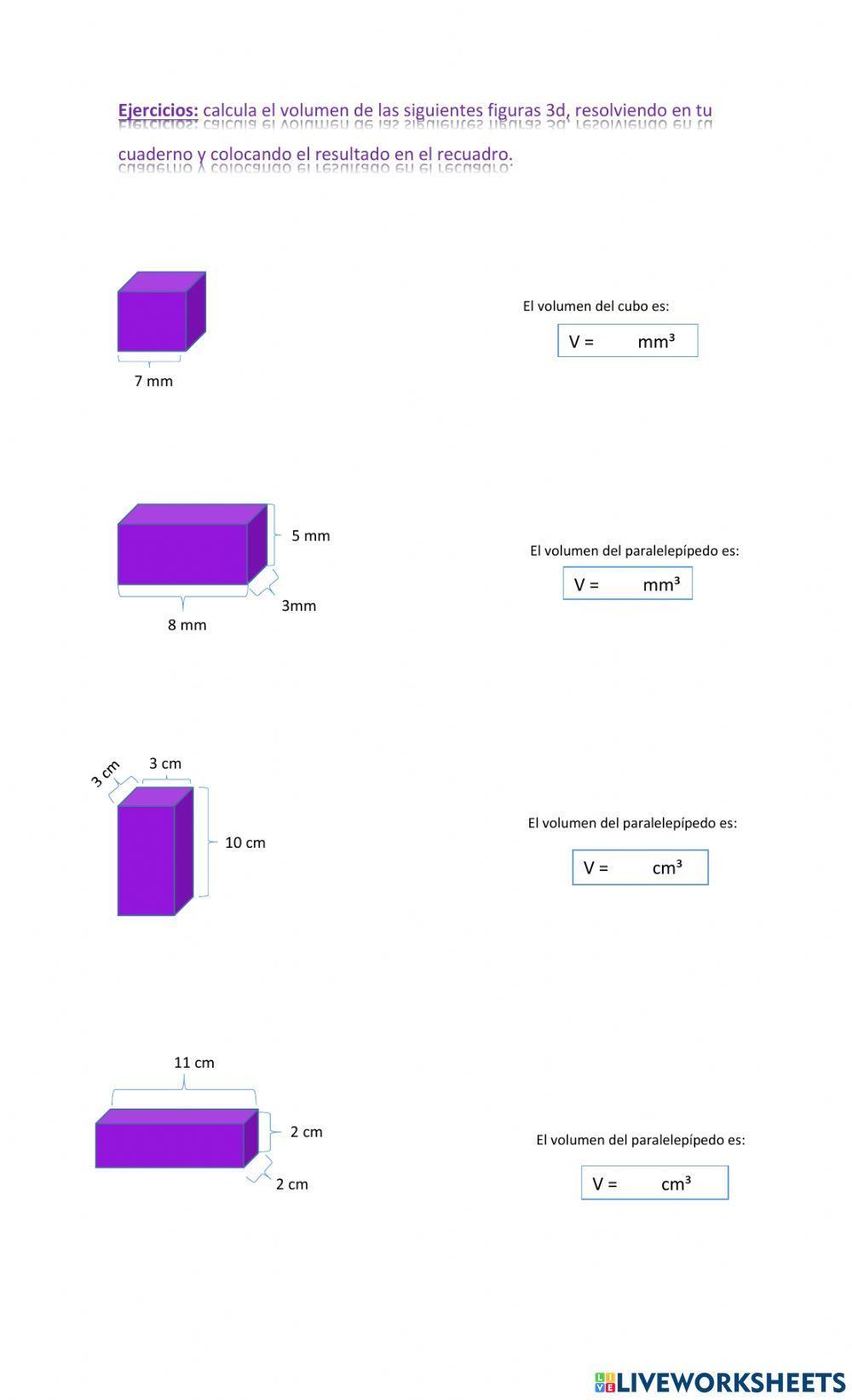 Volumen de cubo y paralelepípedo