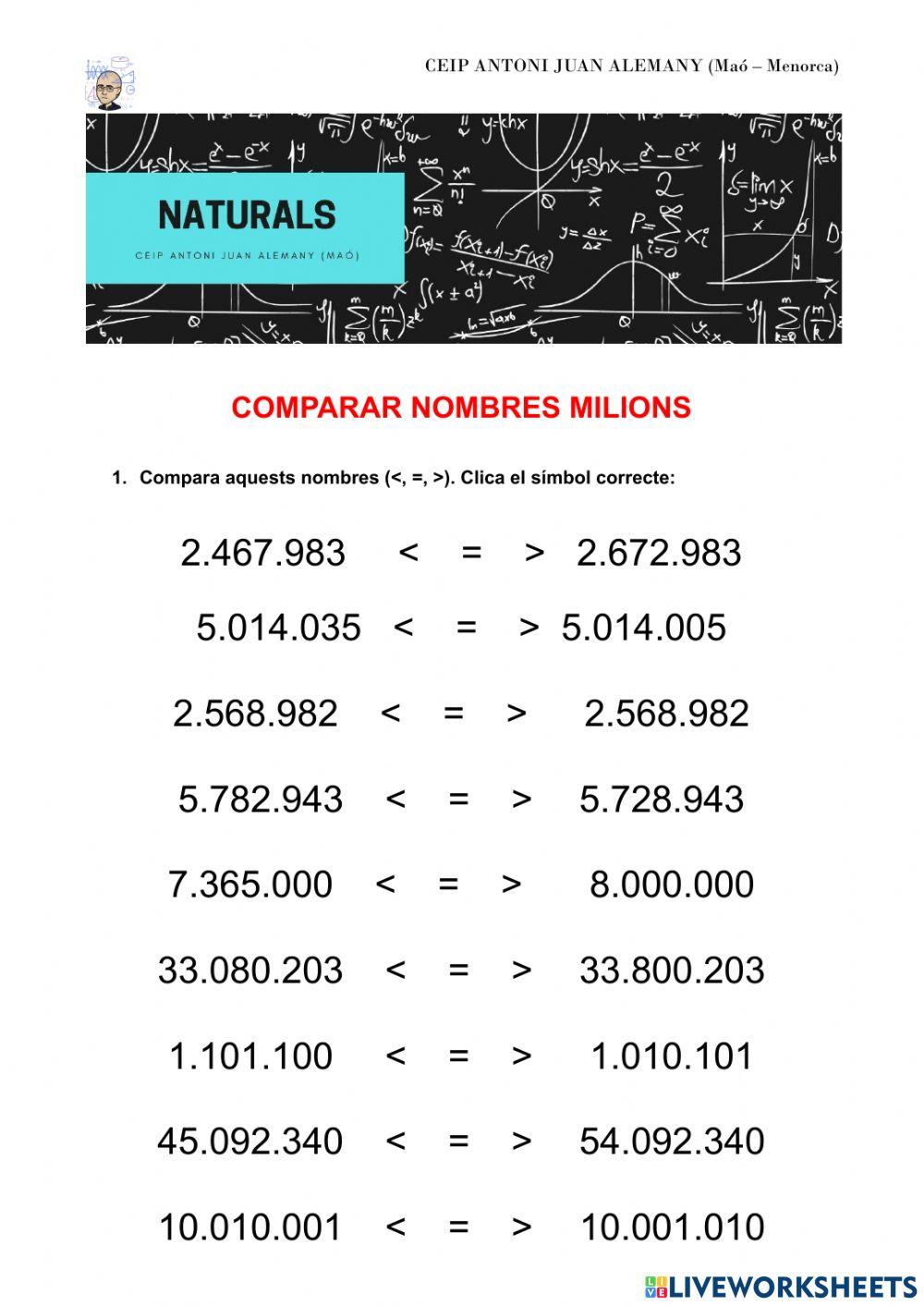 Comparar nombres milions