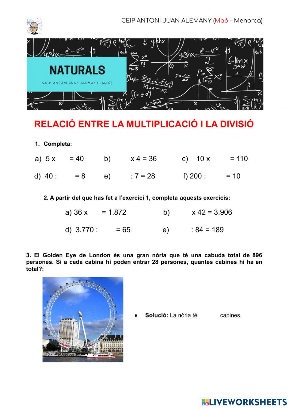 Relació entre multiplicació i divisió