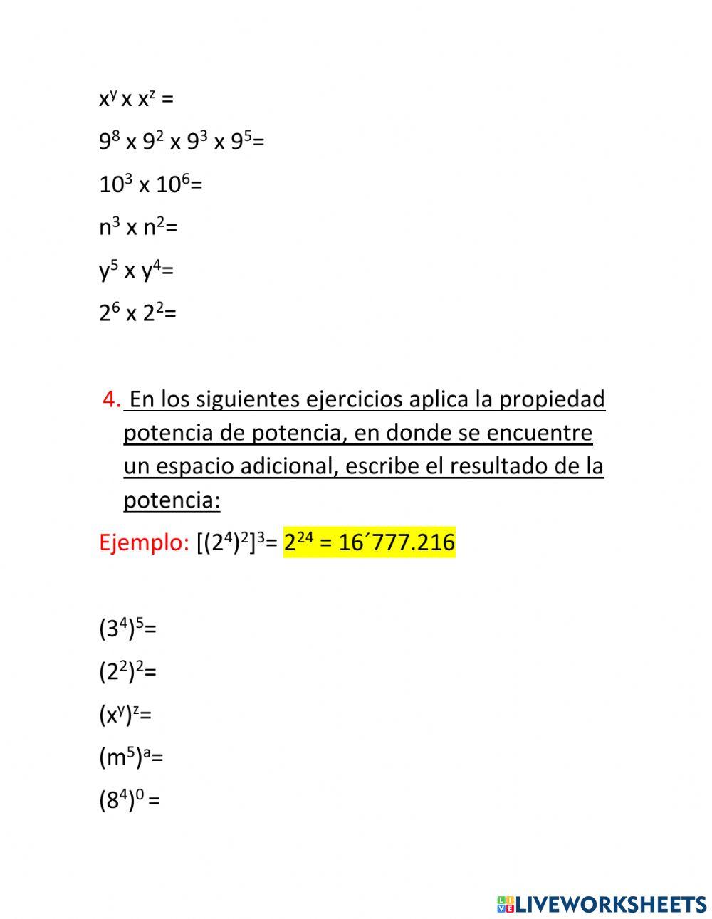 Propiedades de la Potenciación