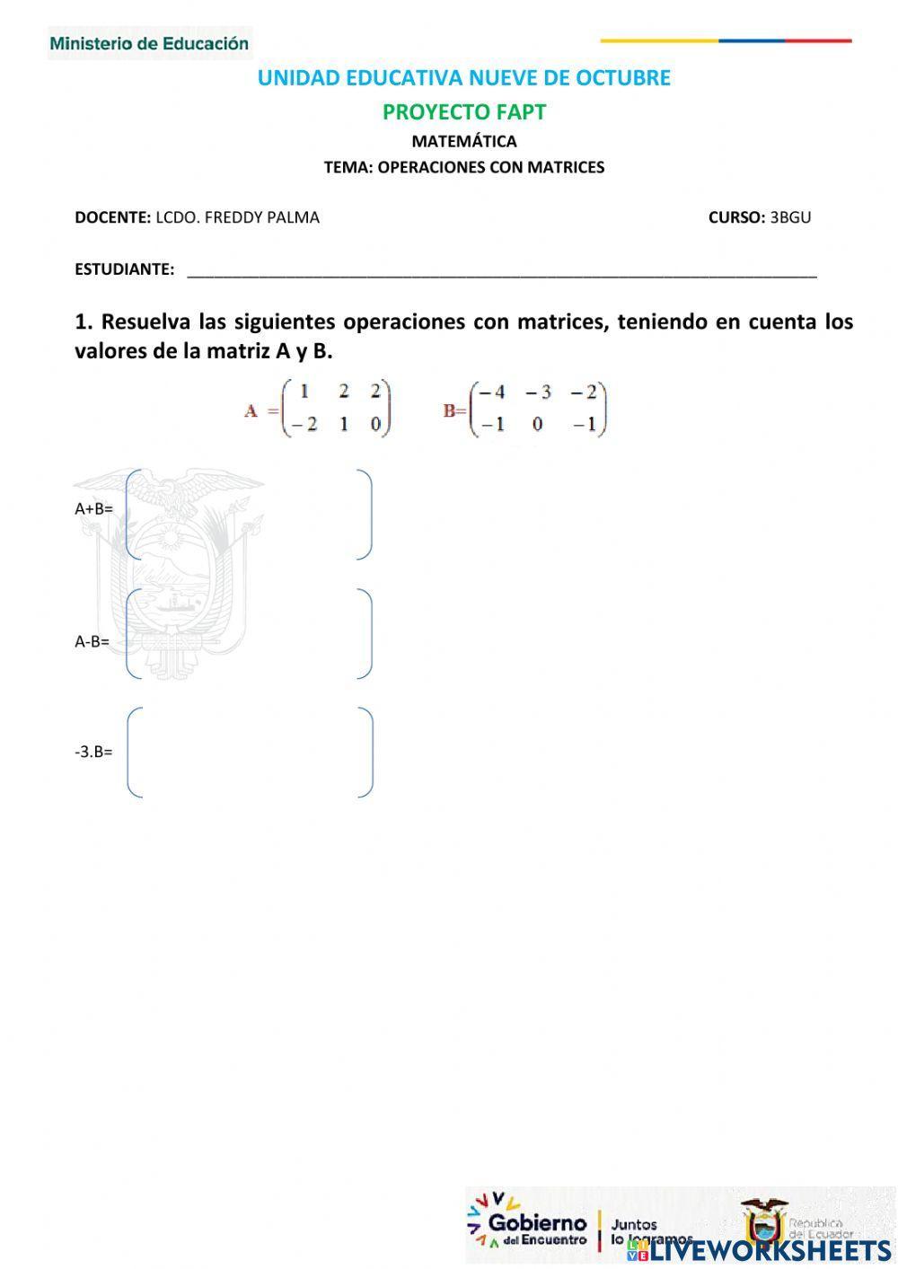 Operaciones con Matrices