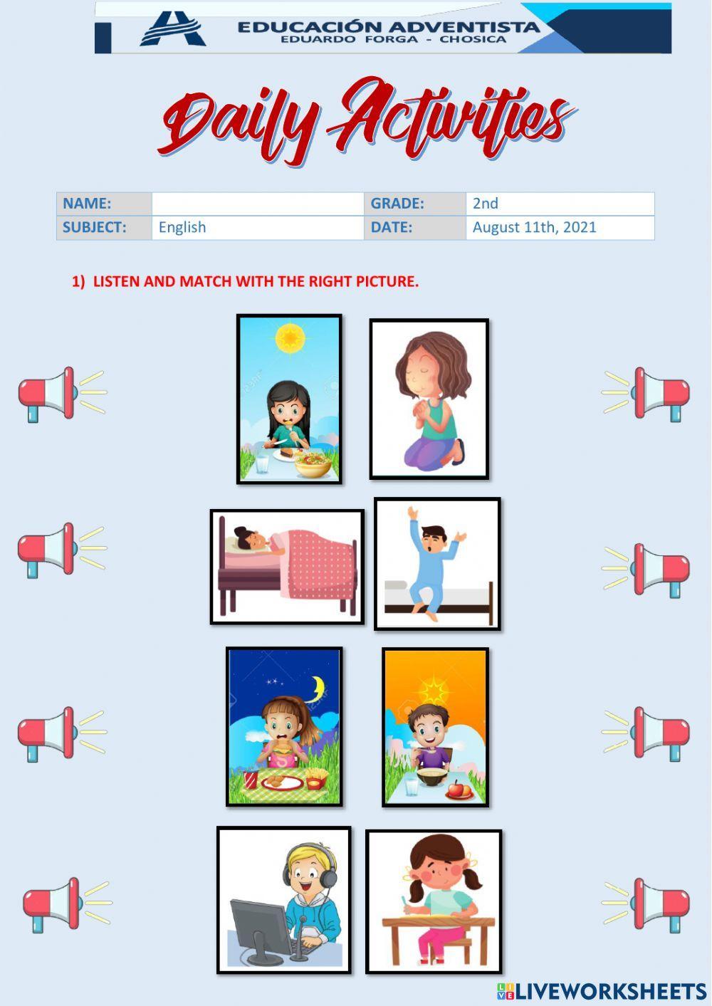 Daily activities - listening | LiveWorksheets | 1253152