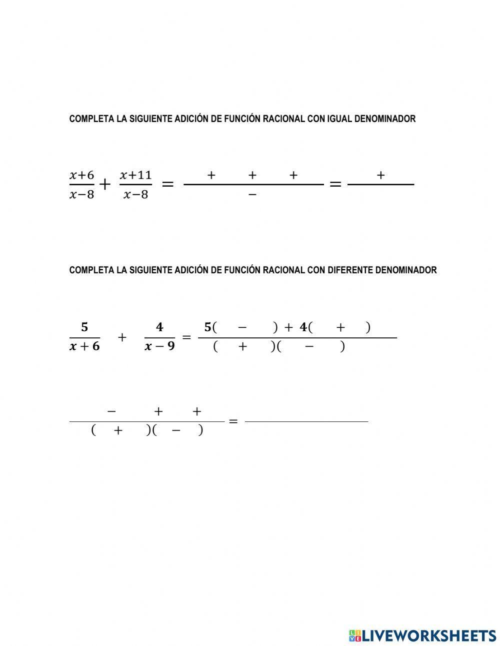 Operaciones con funciones racionales