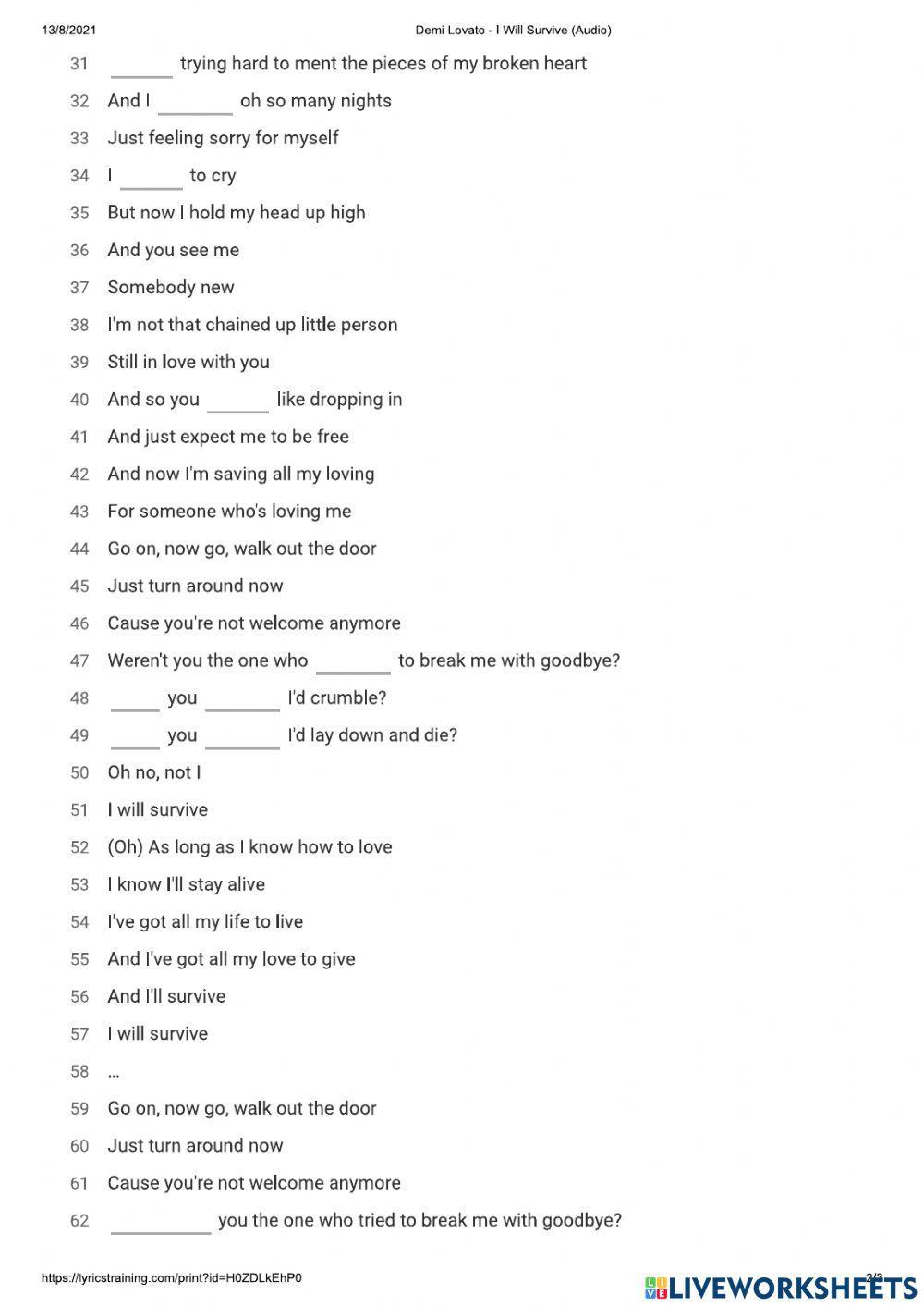 Song I will Survive by Gloria Gaynor