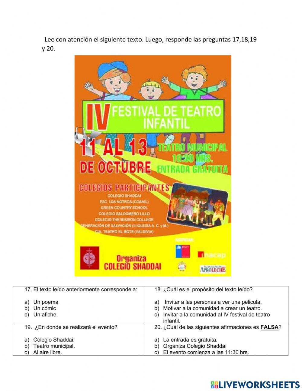 Prueba de Comprensión Lectora 2do A y B