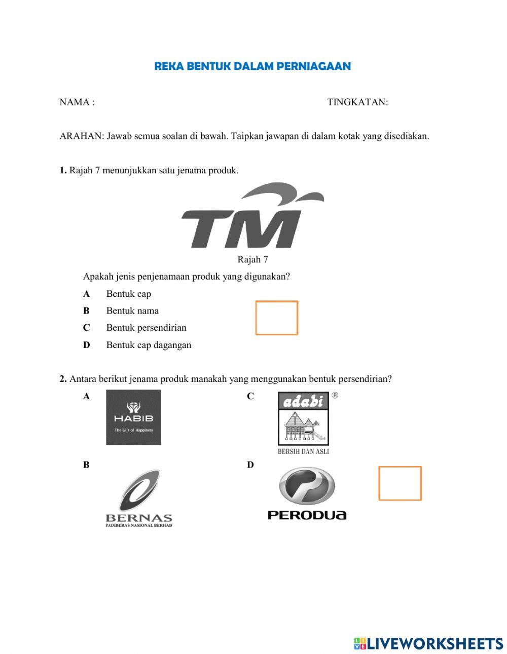 SOALAN OBJEKTIF REKA BENTUK DALAM PERNIAGAAN