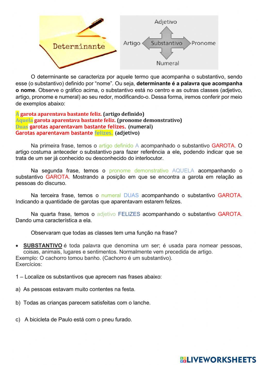 Determinantes do substantivo