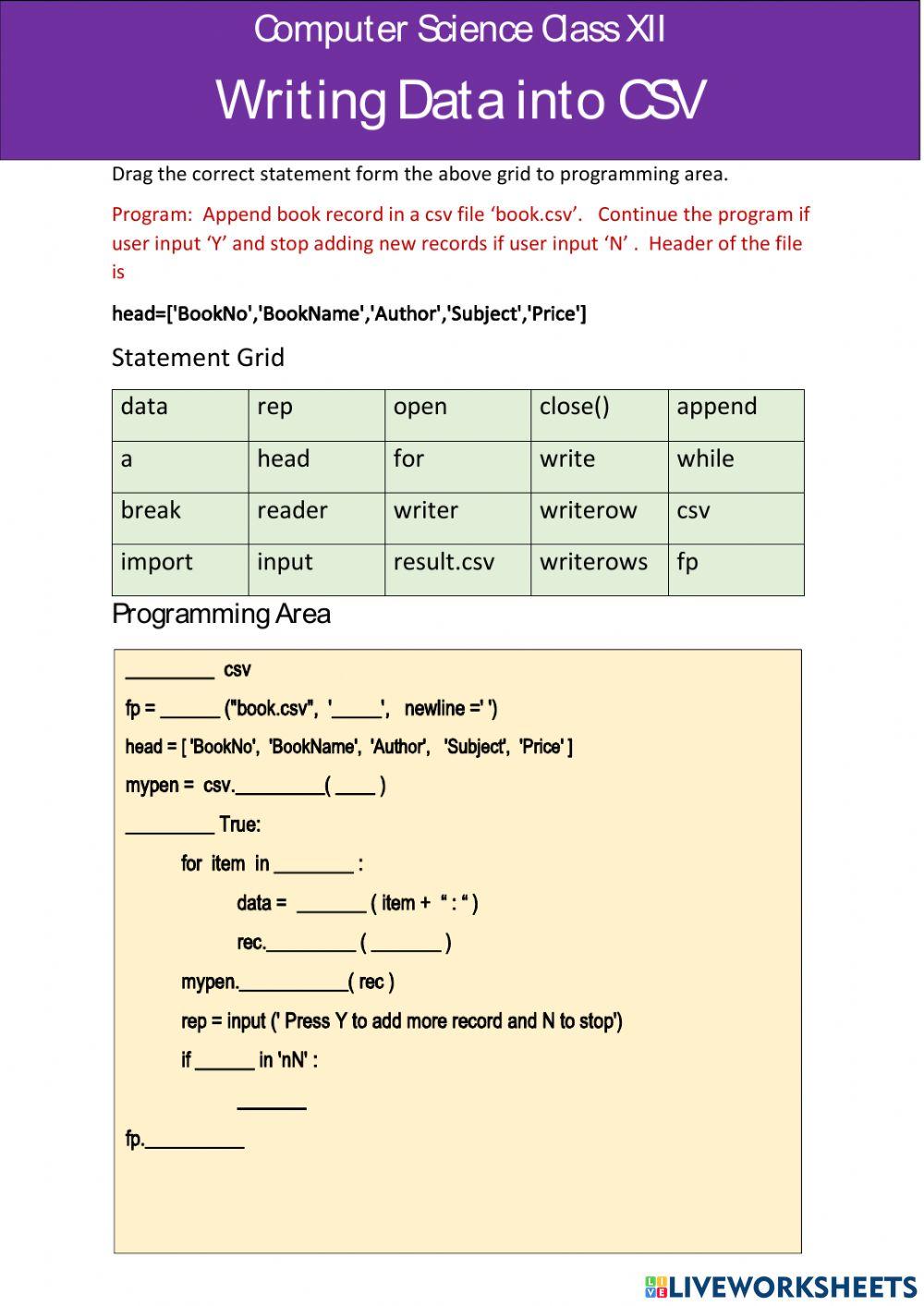 Writing data in CSV file