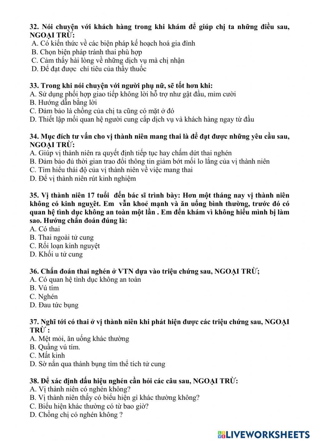 Câu hỏi về sức khỏe sinh sản